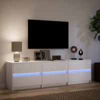 Produktbild för Tv-bänk med LEDs vit 180x34x50 cm konstruerat trä