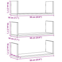 Produktbild för Vägghyllor 3 st svart 58x18x18 cm konstruerat trä