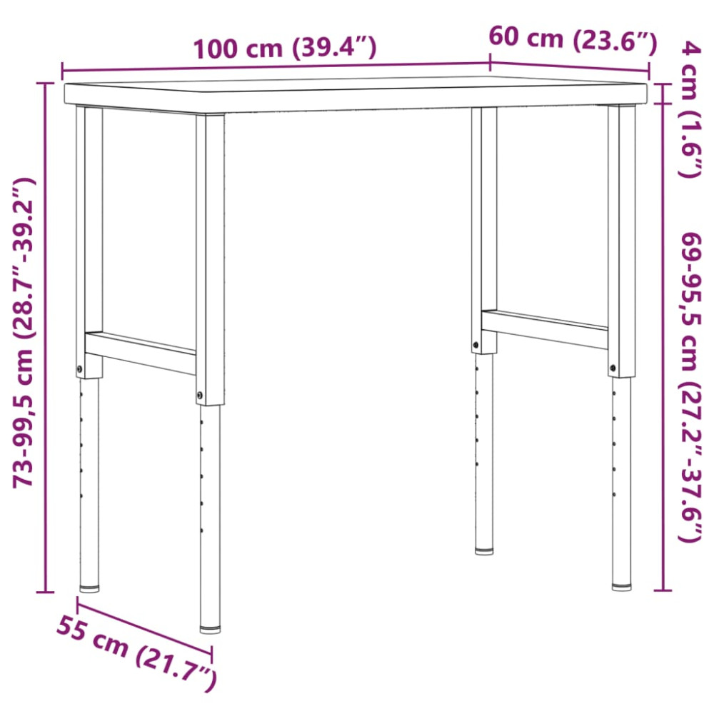 Produktbild för Arbetsbänk 100x60x(73-99,5) cm massiv akacia rektangulär