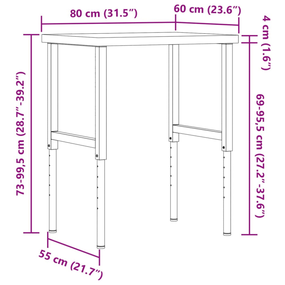 Produktbild för Arbetsbänk 80x60x(73-99,5) cm massiv akacia rektangulär