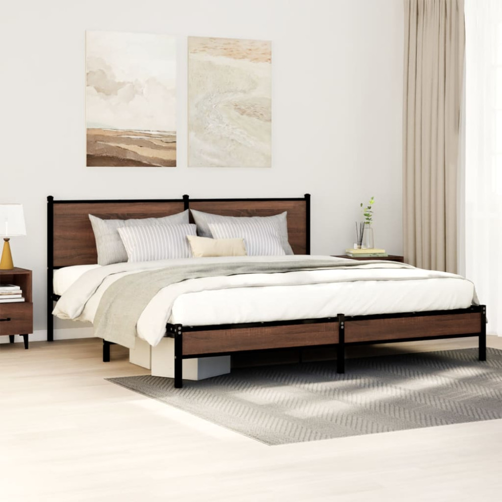 Produktbild för Sängram utan madrass metall brun ek 183x213 cm