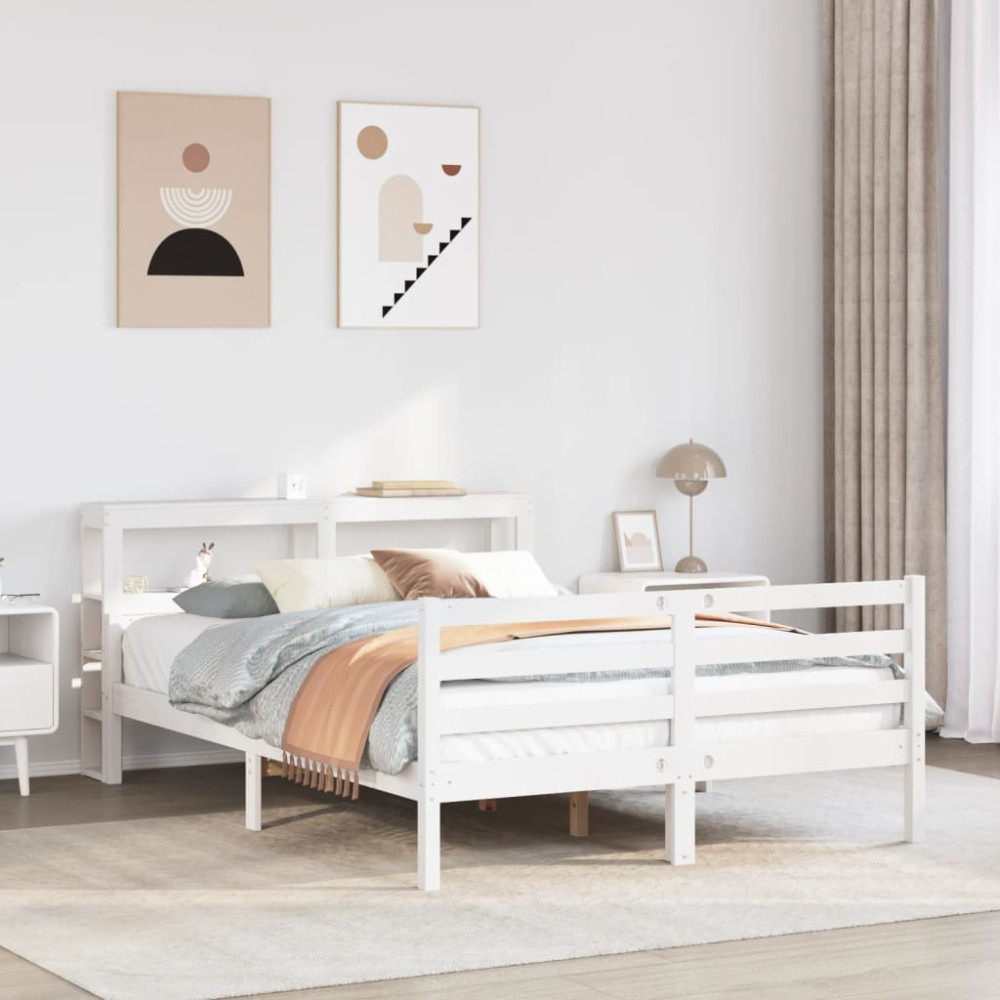 Produktbild för Sängram med huvudgavel vit 150x200 cm massiv furu
