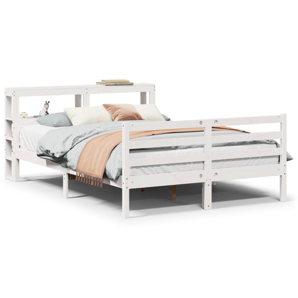 Produktbild för Sängram med huvudgavel vit 150x200 cm massiv furu