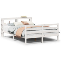 Produktbild för Sängram med huvudgavel vit 150x200 cm massiv furu