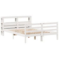 Produktbild för Sängram med huvudgavel vit 150x200 cm massiv furu
