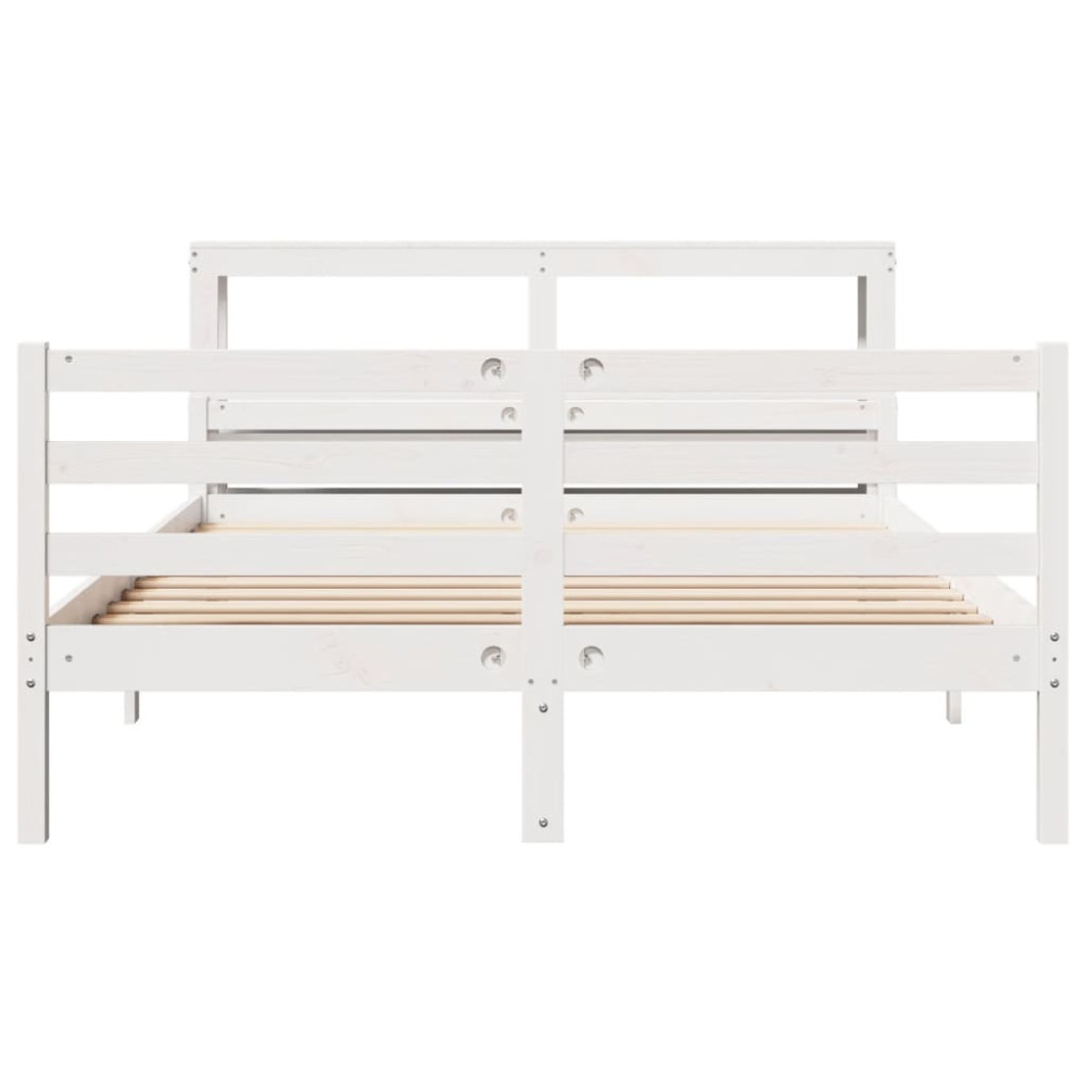Produktbild för Sängram med huvudgavel vit 150x200 cm massiv furu