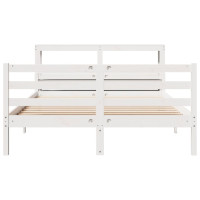 Produktbild för Sängram med huvudgavel vit 150x200 cm massiv furu