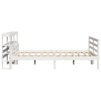 Produktbild för Sängram med huvudgavel vit 150x200 cm massiv furu
