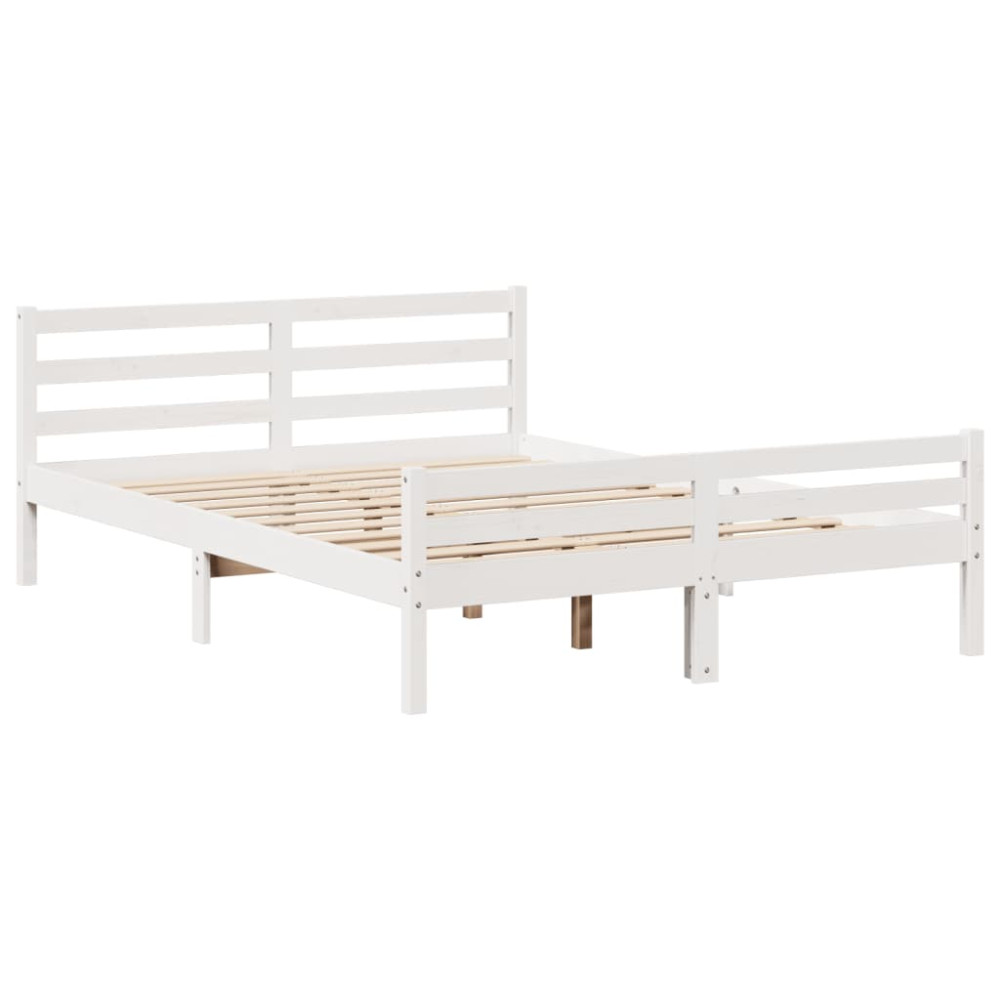 Produktbild för Sängram med huvudgavel vit 150x200 cm massiv furu