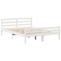 Produktbild för Sängram med huvudgavel vit 150x200 cm massiv furu