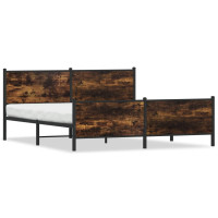 Produktbild för Sängram utan madrass metall rökfärgad ek 193x203 cm
