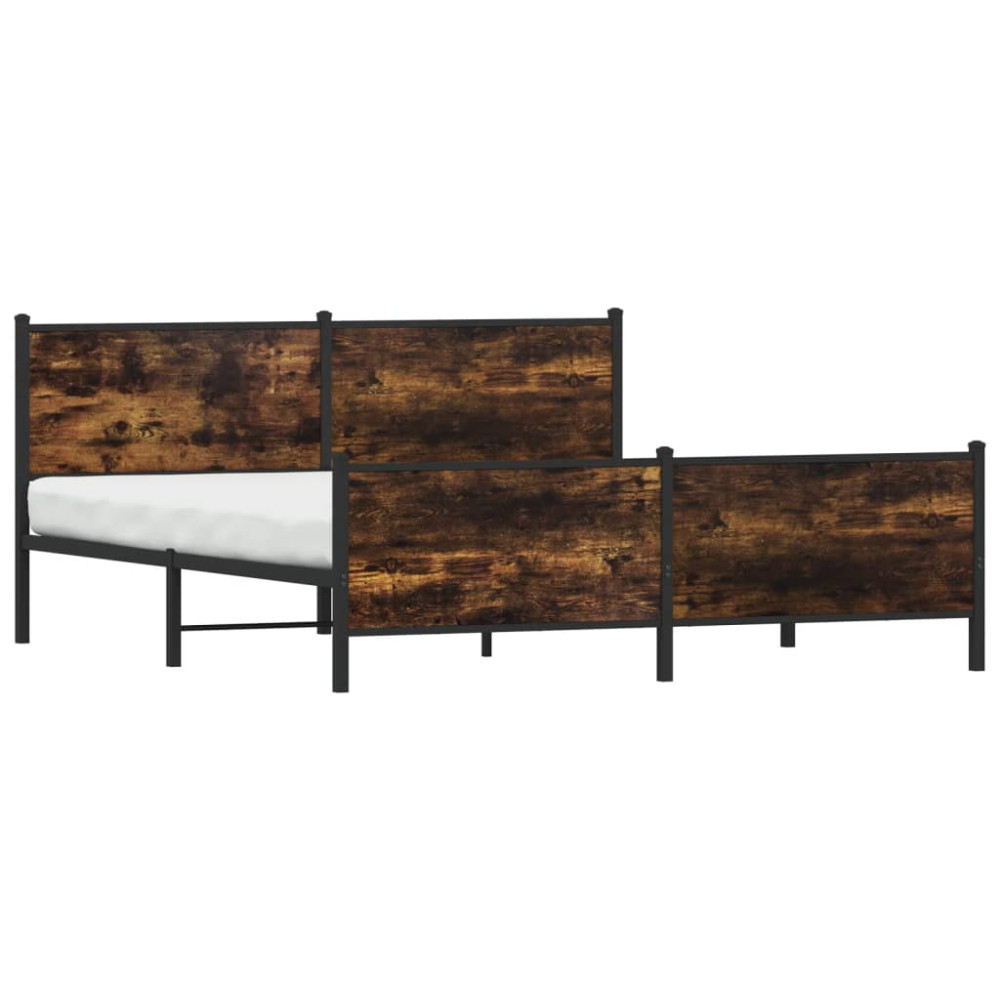 Produktbild för Sängram utan madrass metall rökfärgad ek 193x203 cm