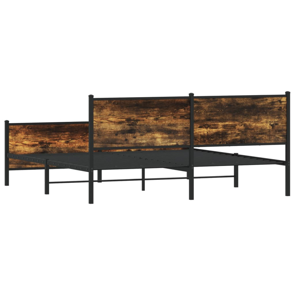 Produktbild för Sängram utan madrass metall rökfärgad ek 193x203 cm