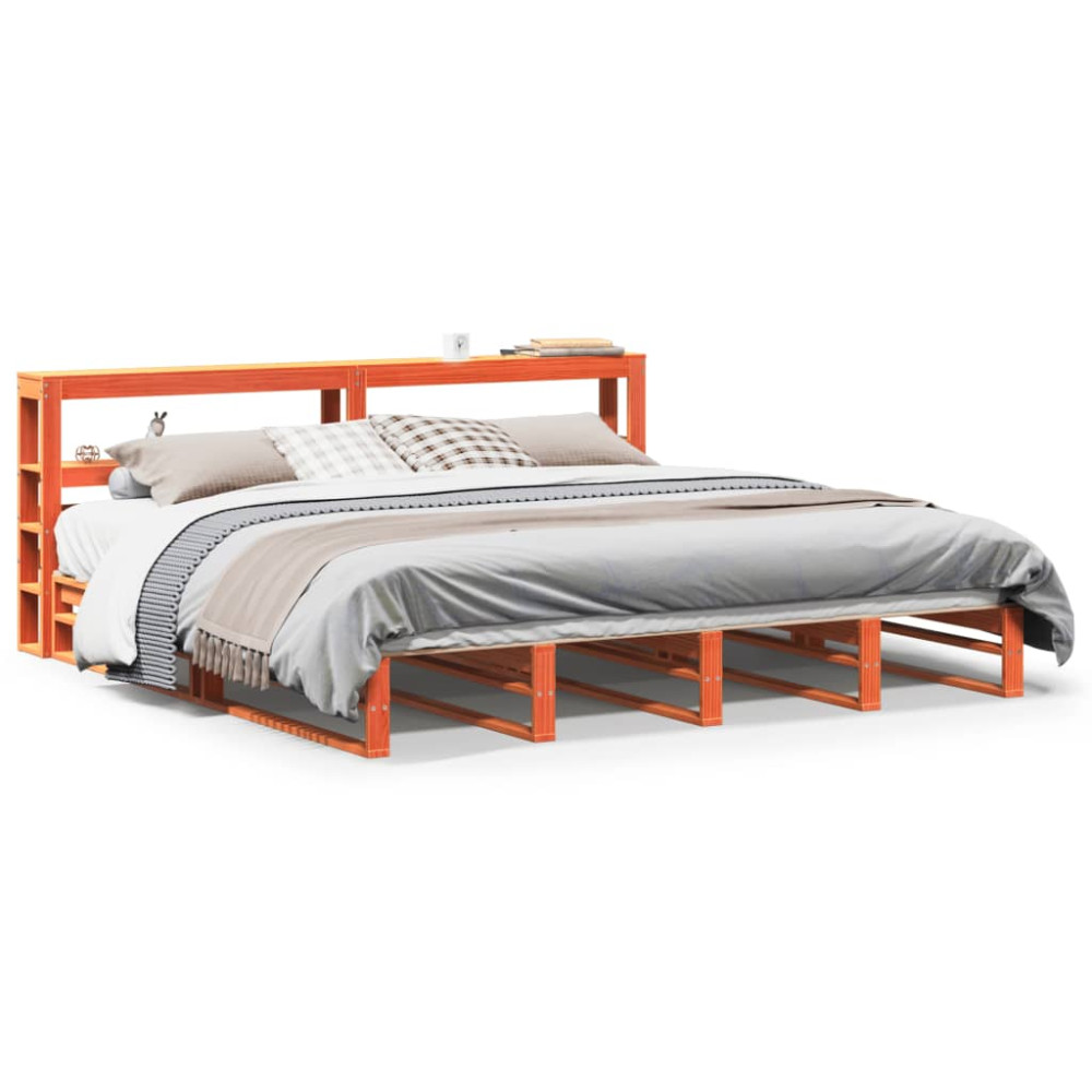 Produktbild för Sängram utan madrass vaxbrun 180x200 cm massiv furu