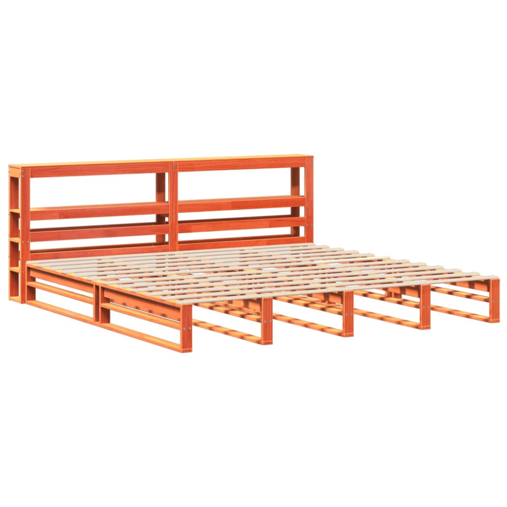Produktbild för Sängram utan madrass vaxbrun 180x200 cm massiv furu