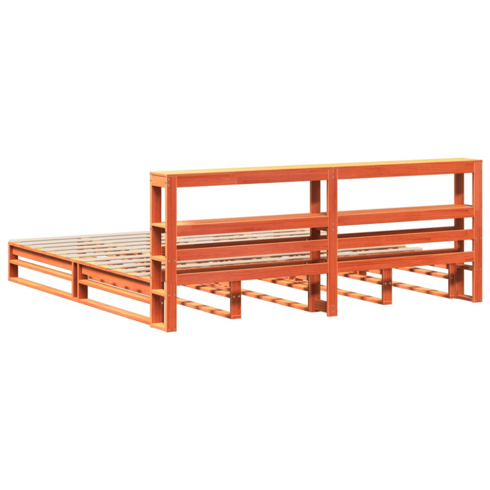 Produktbild för Sängram utan madrass vaxbrun 180x200 cm massiv furu