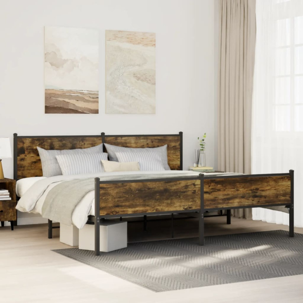 Produktbild för Sängram utan madrass metall rökfärgad ek 200x200 cm