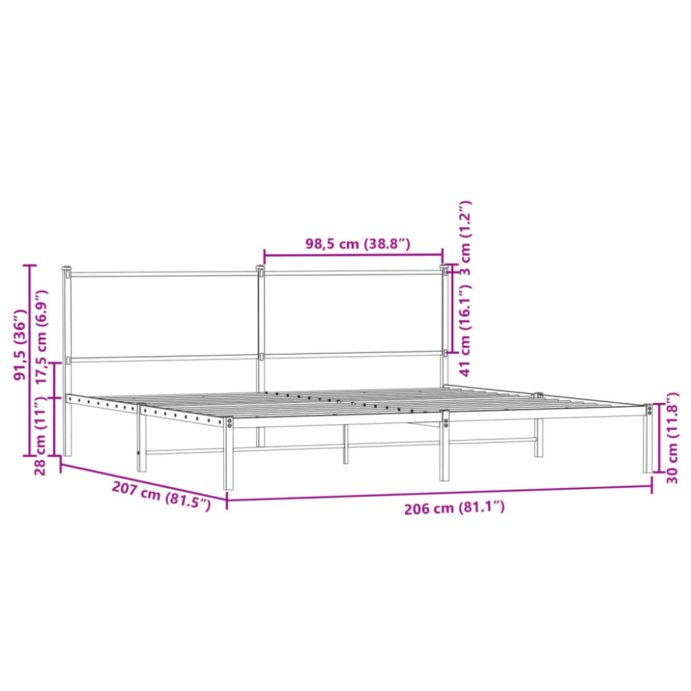 Produktbild för Sängram utan madrass metall sonoma-ek 200x200 cm