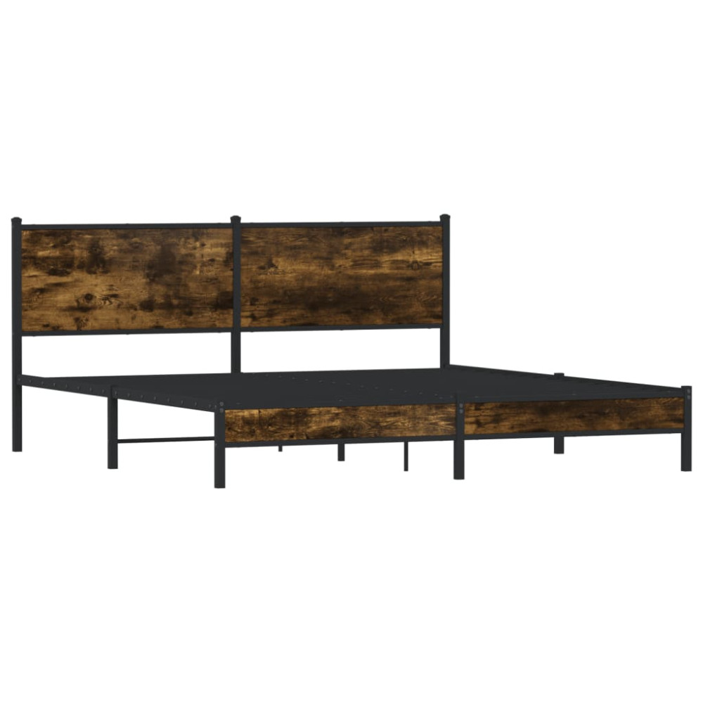 Produktbild för Sängram utan madrass metall rökfärgad ek 183x213 cm