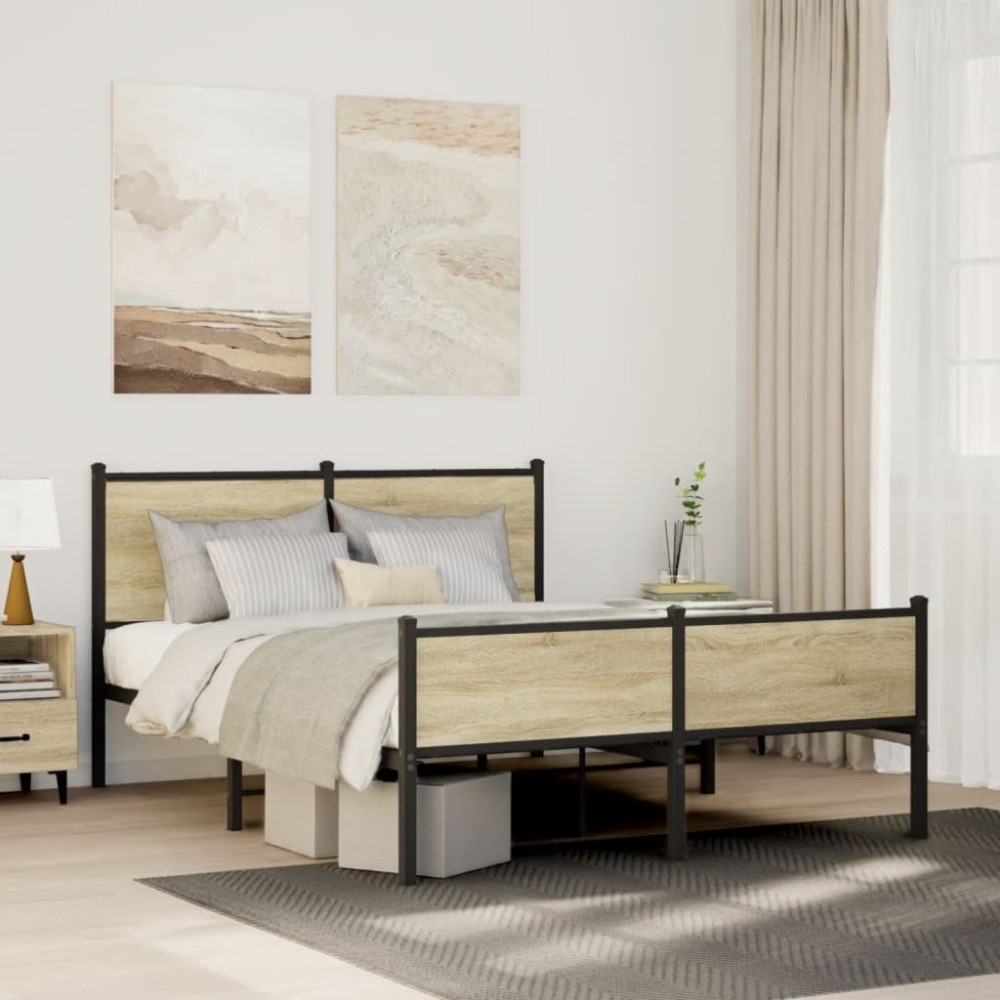 Produktbild för Sängram utan madrass metall sonoma-ek 150x200 cm
