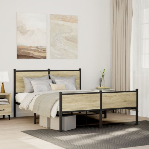 vidaXL Sängram utan madrass metall sonoma-ek 150x200 cm