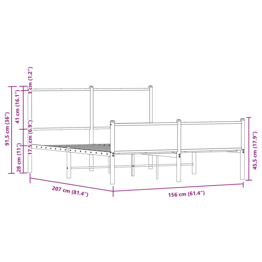 Produktbild för Sängram utan madrass metall sonoma-ek 150x200 cm