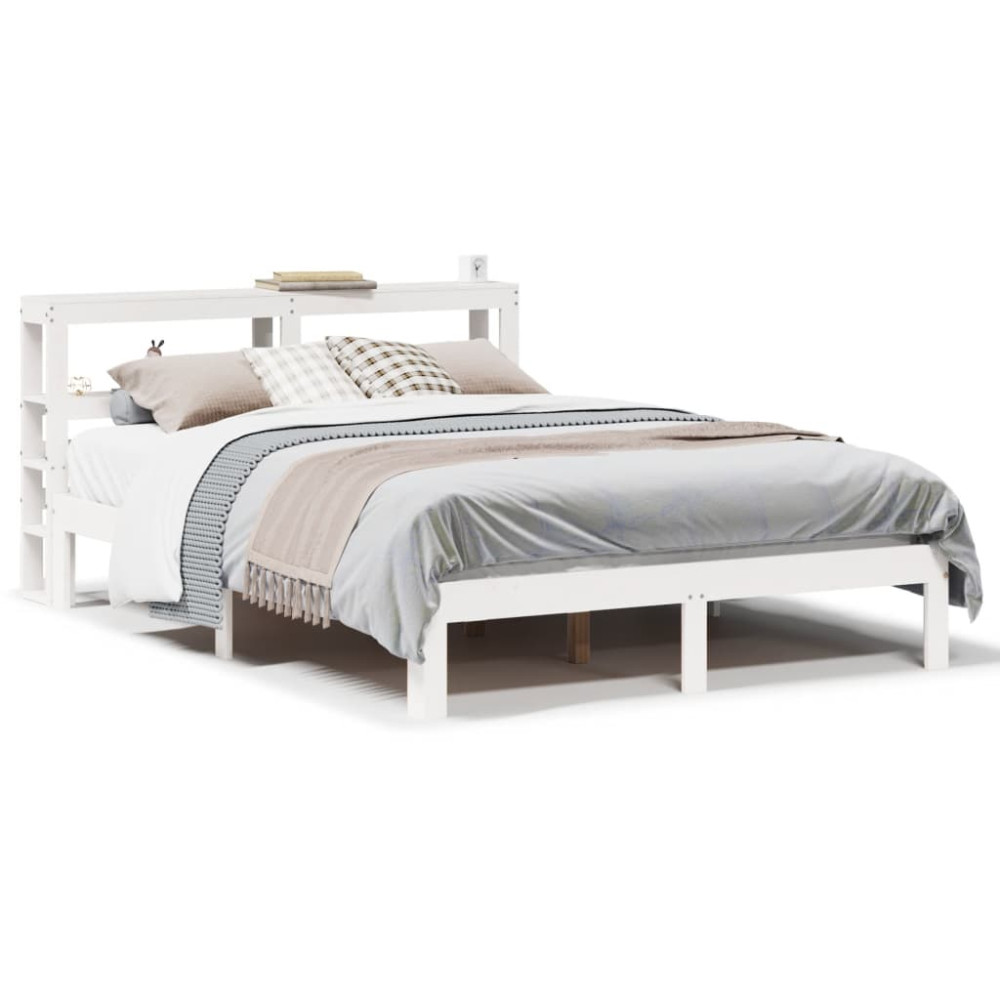 Produktbild för Sängram med huvudgavel vit 150x200 cm massiv furu