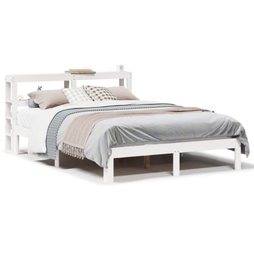 vidaXL Sängram med huvudgavel vit 150x200 cm massiv furu