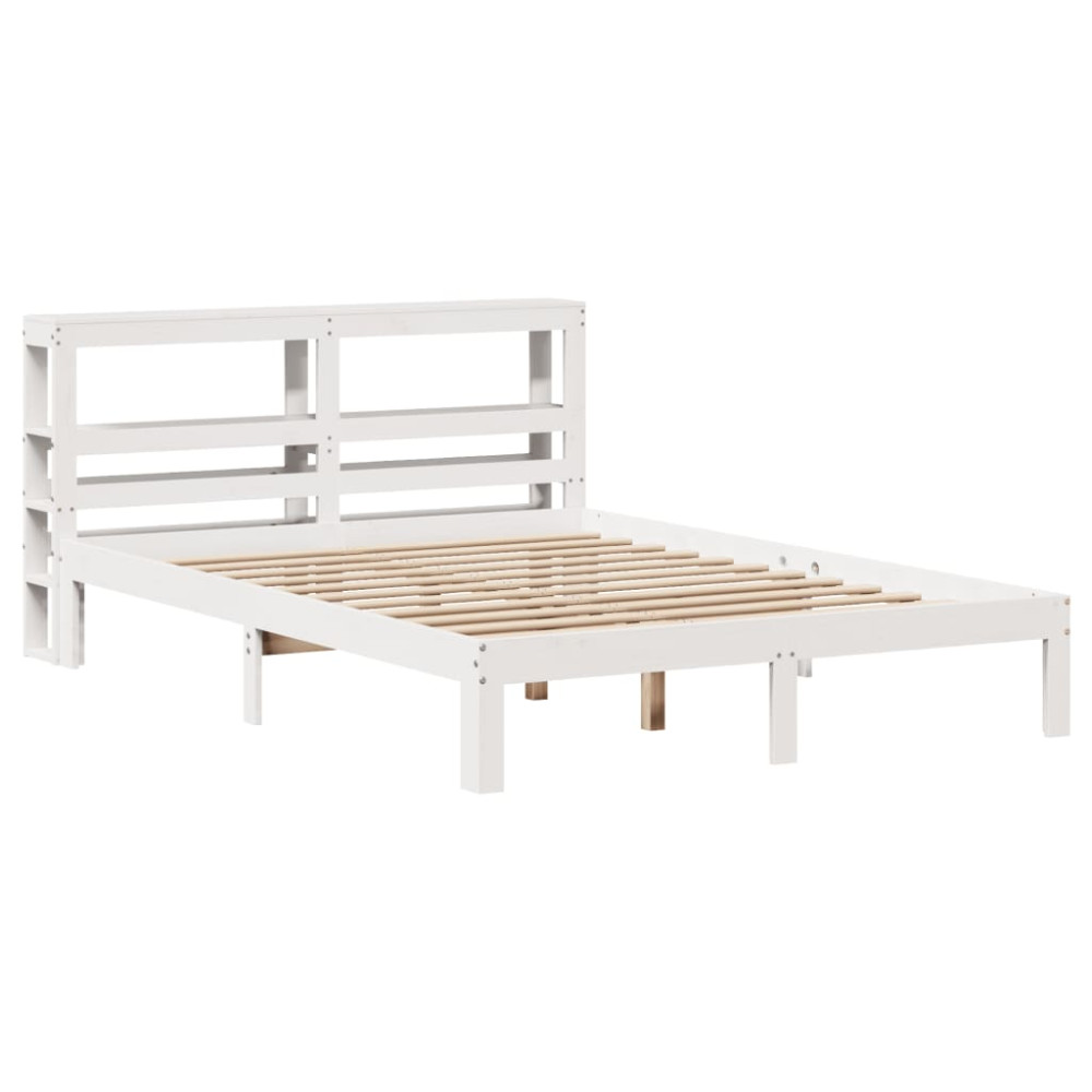 Produktbild för Sängram med huvudgavel vit 150x200 cm massiv furu