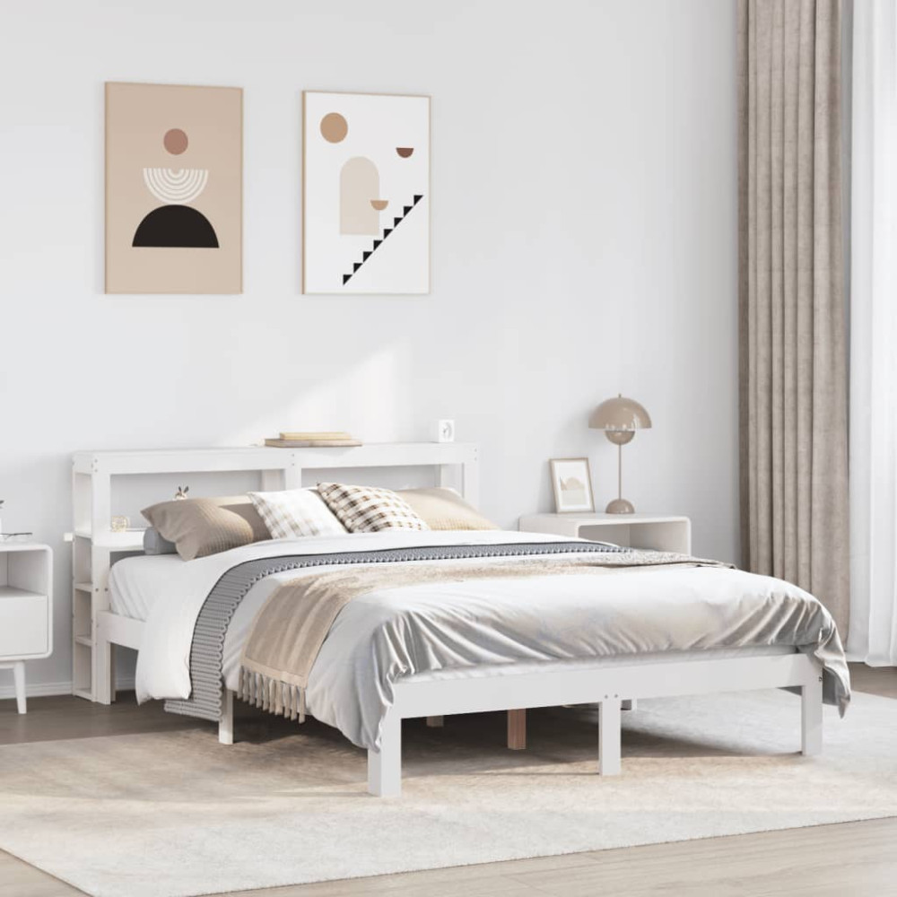 Produktbild för Sängram med huvudgavel vit 150x200 cm massiv furu