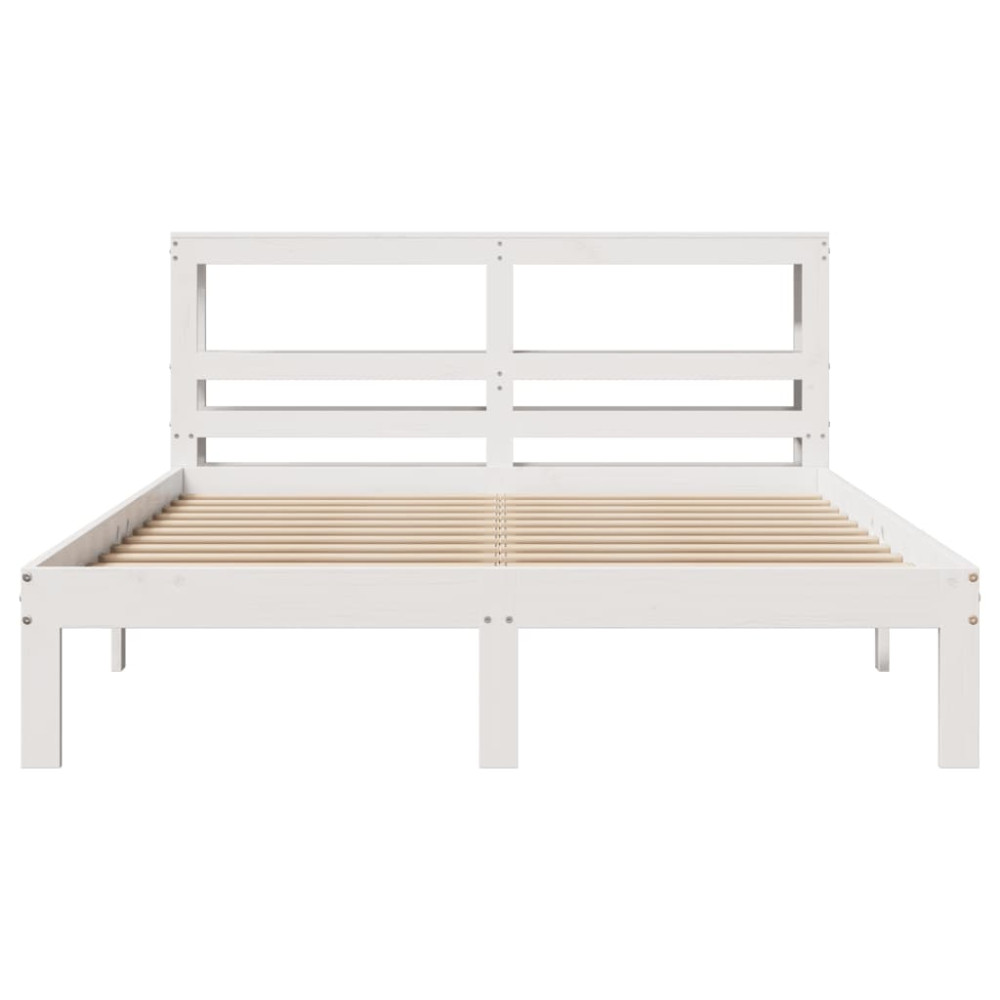 Produktbild för Sängram med huvudgavel vit 150x200 cm massiv furu