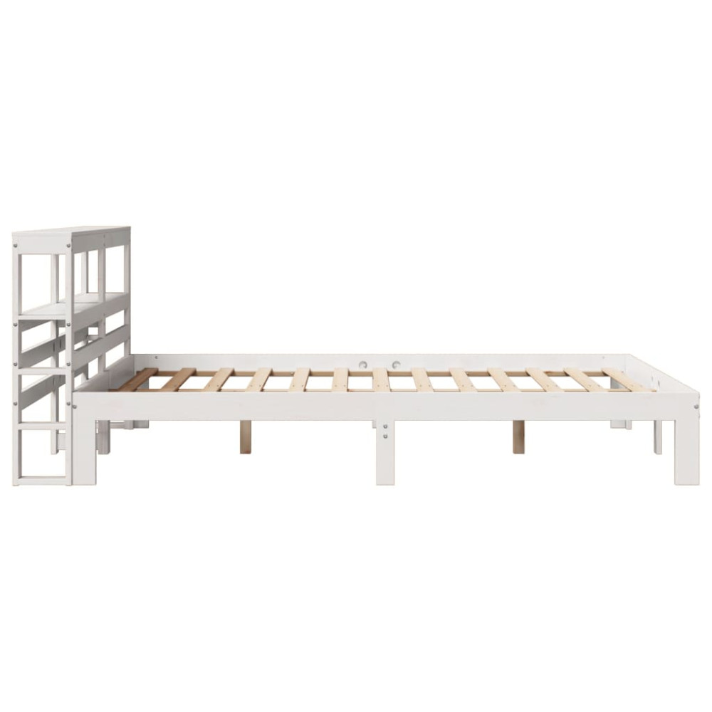 Produktbild för Sängram med huvudgavel vit 150x200 cm massiv furu