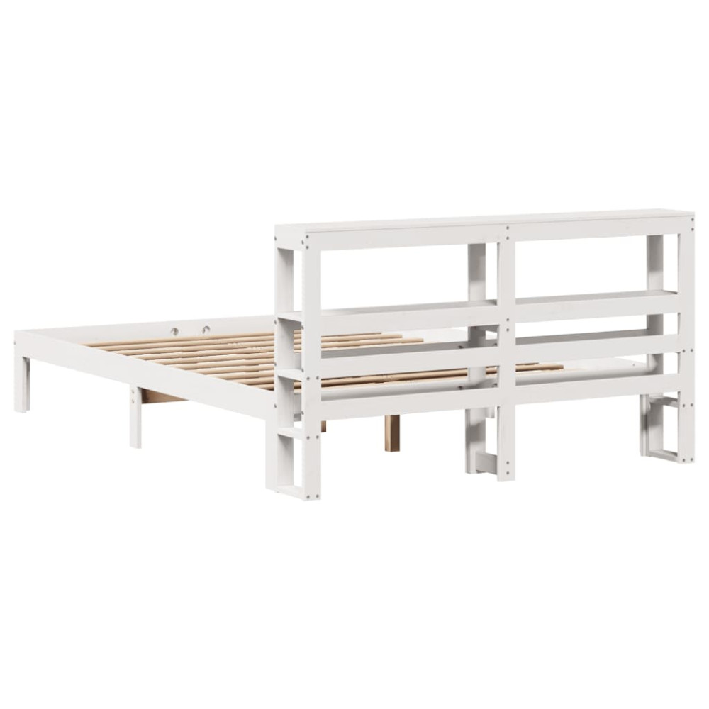 Produktbild för Sängram med huvudgavel vit 150x200 cm massiv furu