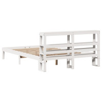 Produktbild för Sängram med huvudgavel vit 150x200 cm massiv furu