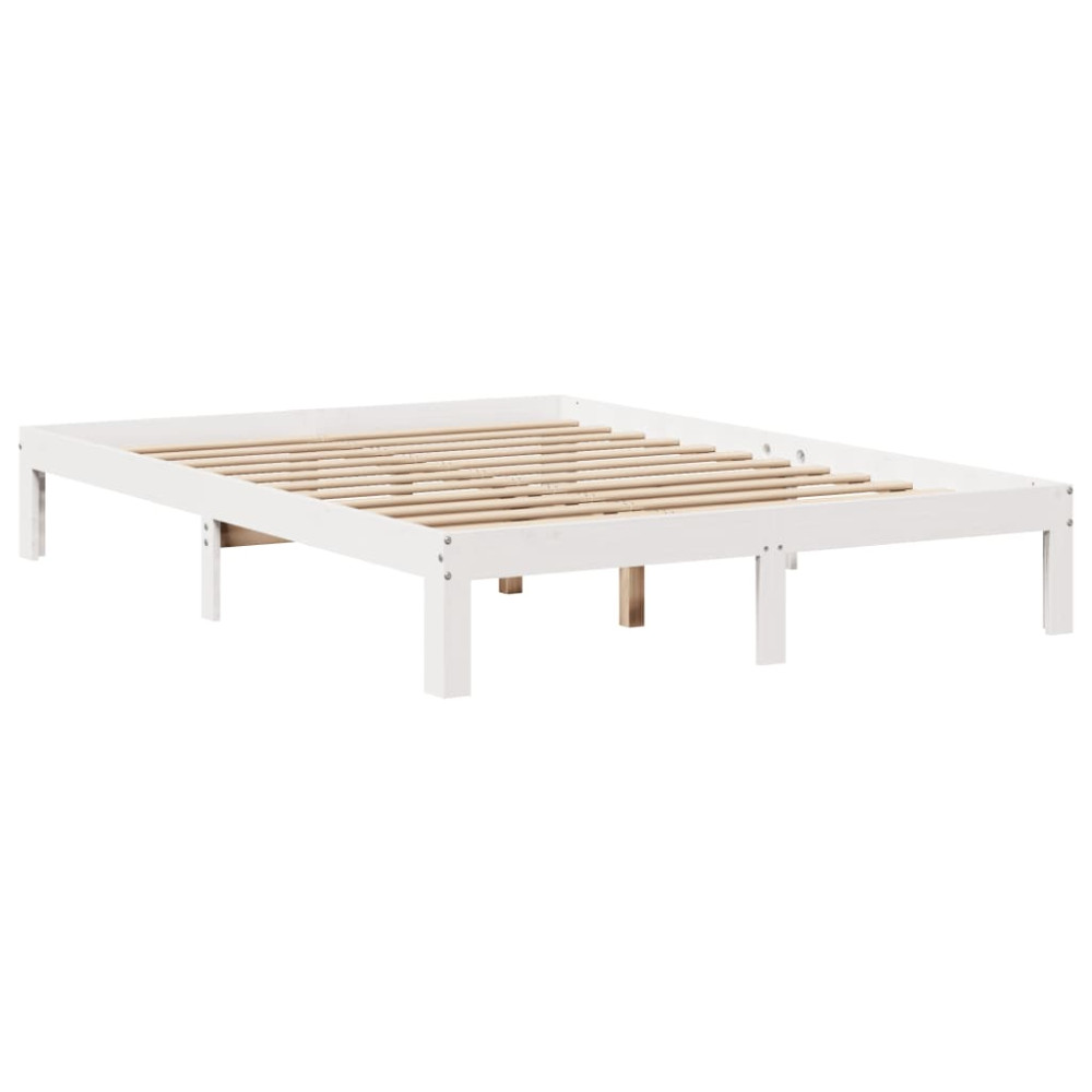 Produktbild för Sängram med huvudgavel vit 150x200 cm massiv furu