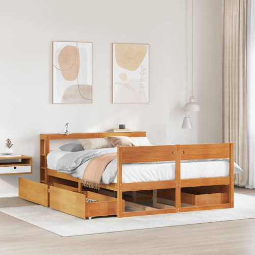 vidaXL Sängram utan madrass vaxbrun 150x200 cm massiv furu