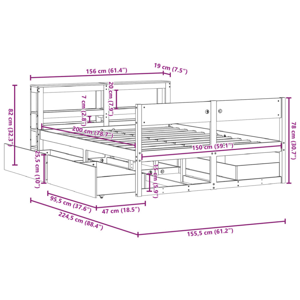Produktbild för Sängram utan madrass vaxbrun 150x200 cm massiv furu