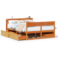 Produktbild för Sängram utan madrass vaxbrun 150x200 cm massiv furu
