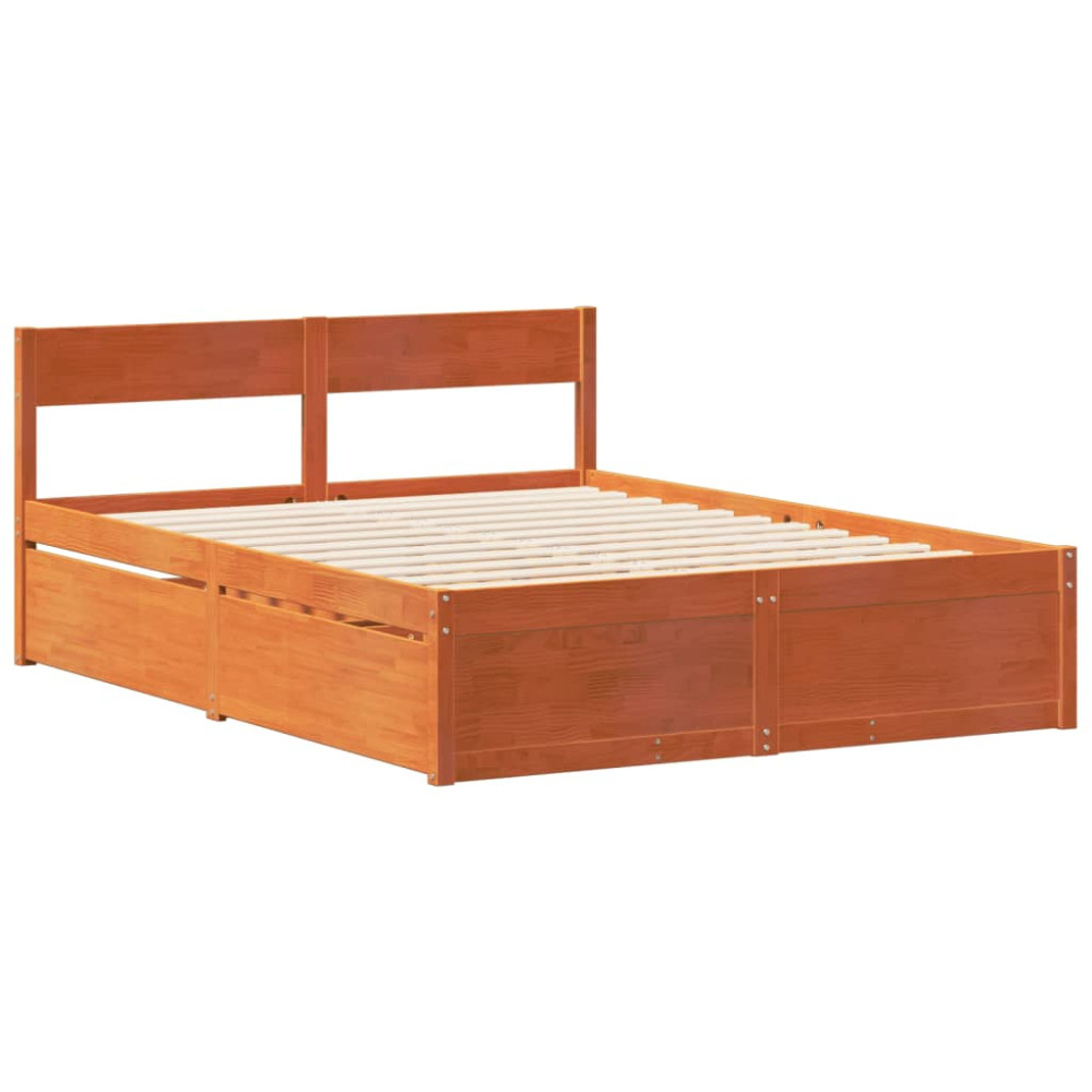 Produktbild för Sängram utan madrass vaxbrun 150x200 cm massiv furu