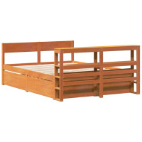 Produktbild för Sängram utan madrass vaxbrun 150x200 cm massiv furu