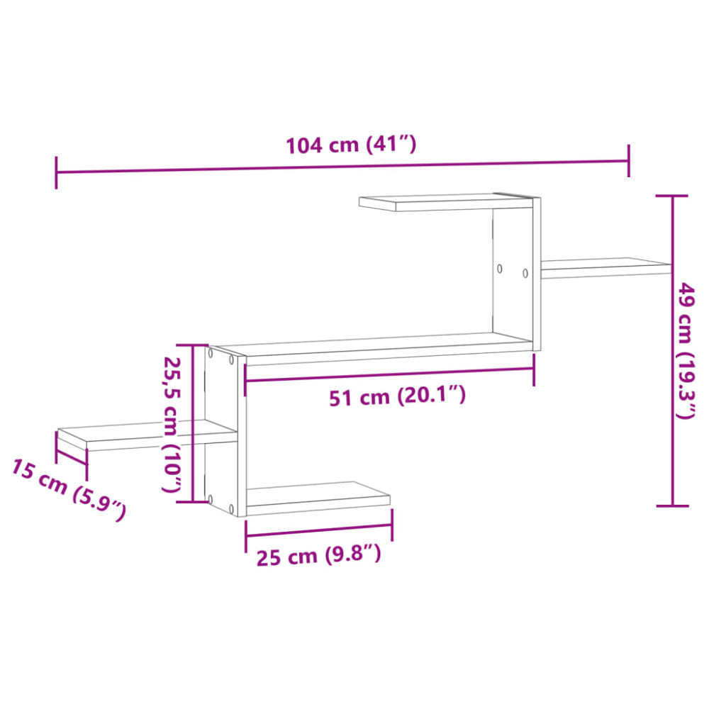 Produktbild för Vägghylla sonoma-ek 104x15x49 cm konstruerat trä