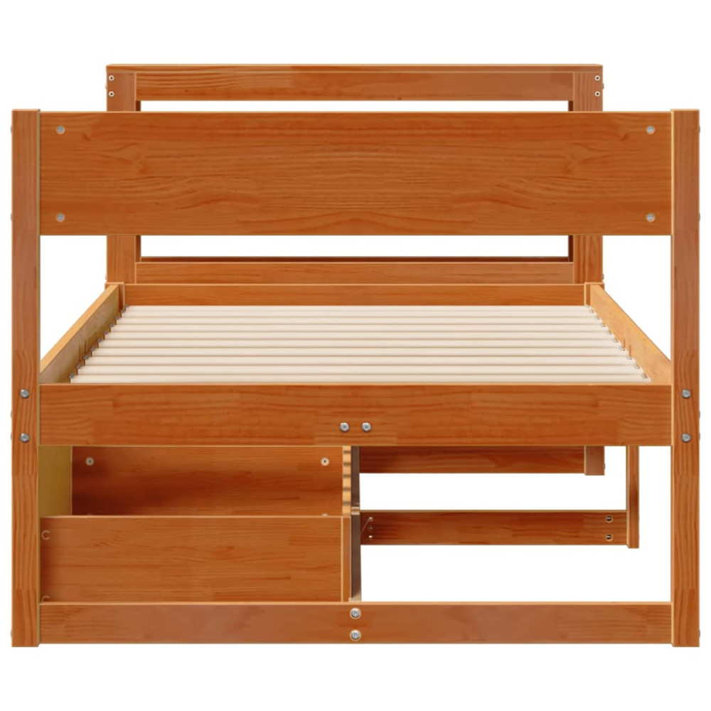 Produktbild för Sängram utan madrass vaxbrun 100x200 cm massiv furu