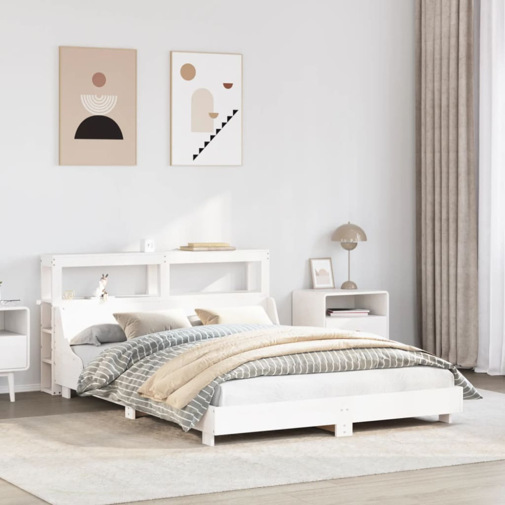 Produktbild för Sängram utan madrass vit 150x200 cm massiv furu