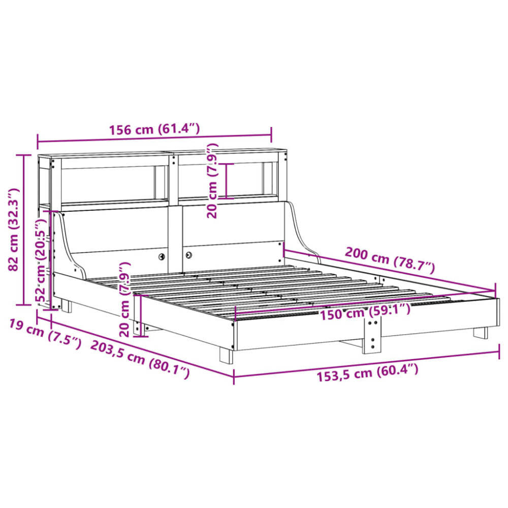 Produktbild för Sängram utan madrass vit 150x200 cm massiv furu