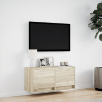 Produktbild för Väggmonterad tv-bänk LED sonoma-ek 80x31x35 cm