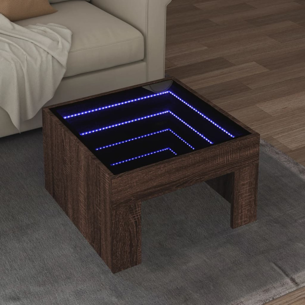 Produktbild för Soffbord med Infinity LEDs brun ek 50x50x30 cm