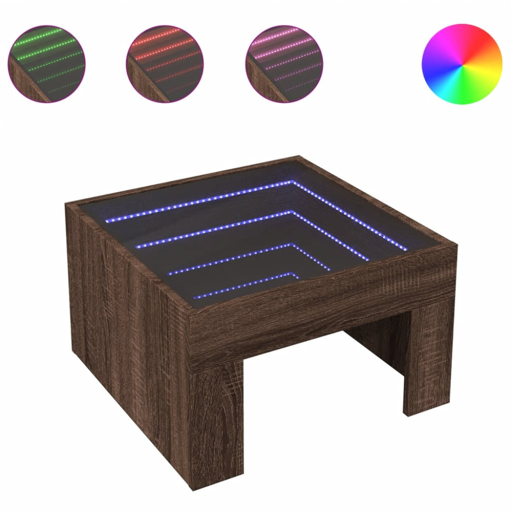 Produktbild för Soffbord med Infinity LEDs brun ek 50x50x30 cm