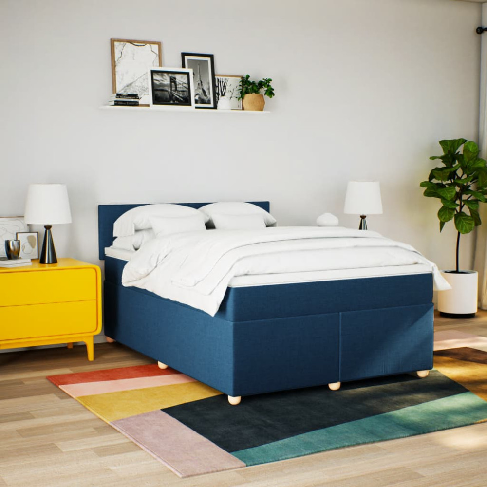 Produktbild för Ramsäng med madrass blå 140x190 cm tyg