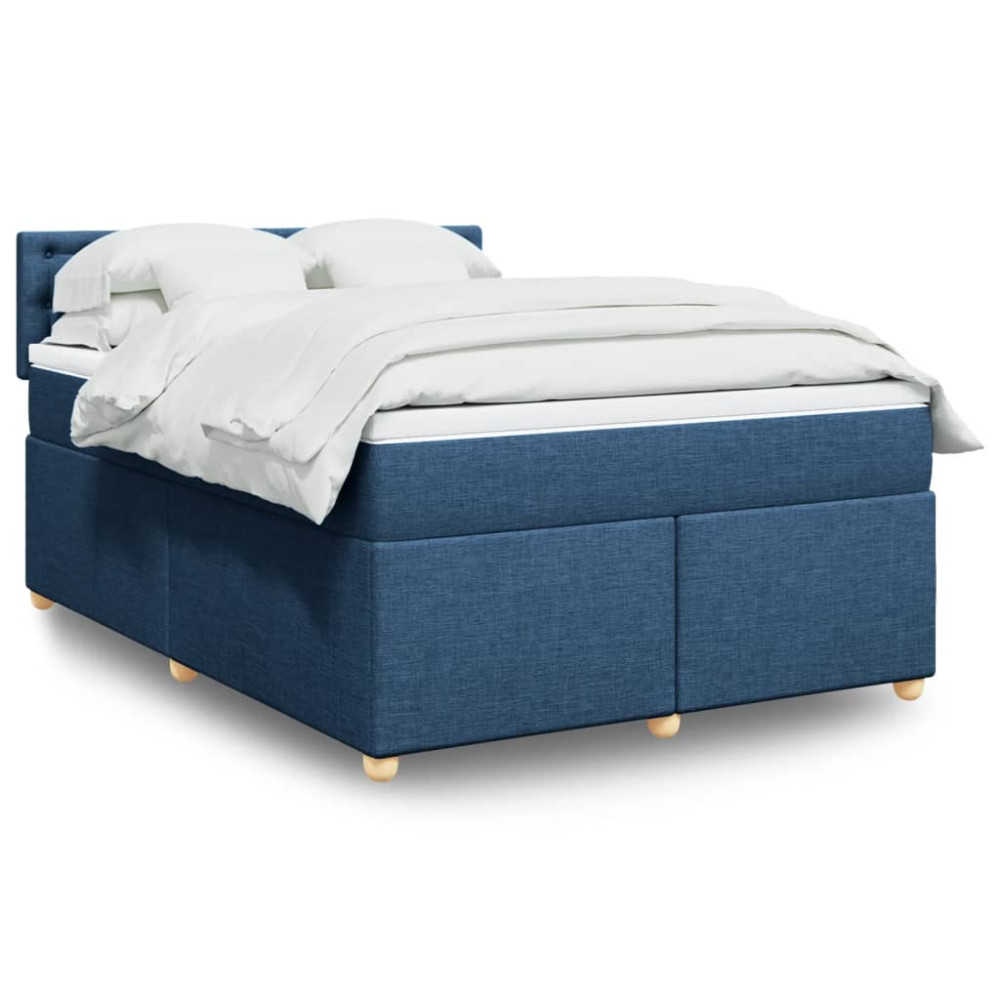 Produktbild för Ramsäng med madrass blå 140x190 cm tyg