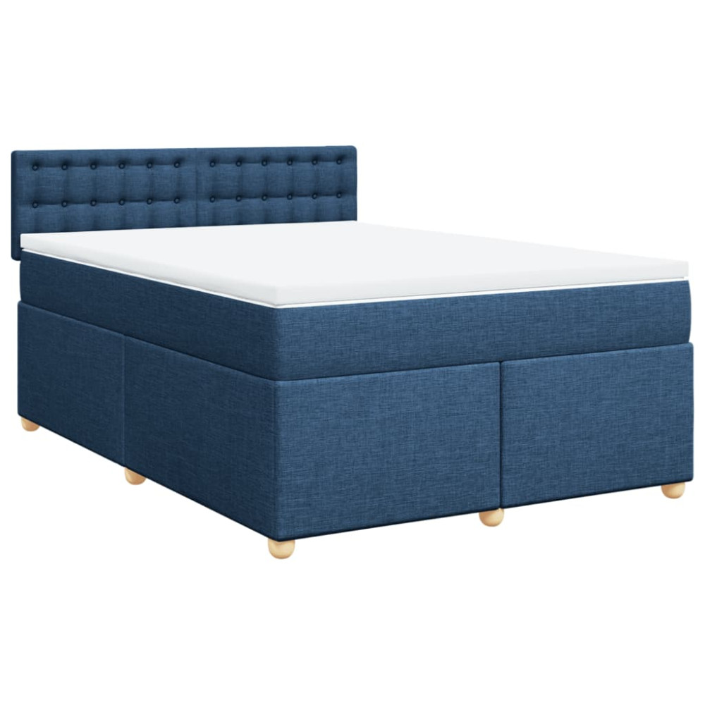 Produktbild för Ramsäng med madrass blå 140x190 cm tyg
